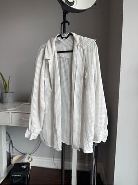 White Waffle-Texture Lightweight Shirt Jacket